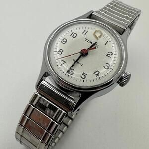 Vintage Timex Women’s Silver Watch • 20mm • Quartz • Fresh Battery Stretch Band